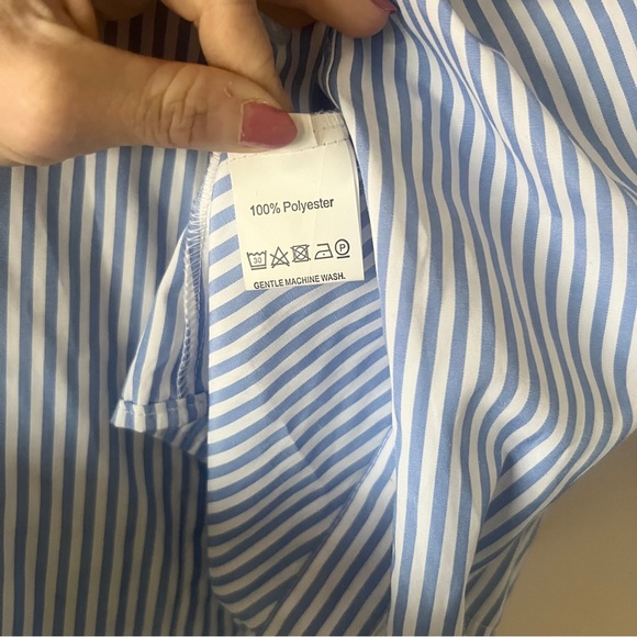 Womens Blue Striped Ruffle Sleeve Off the Shoulder Top Blouse Size S - Picture 9 of 11